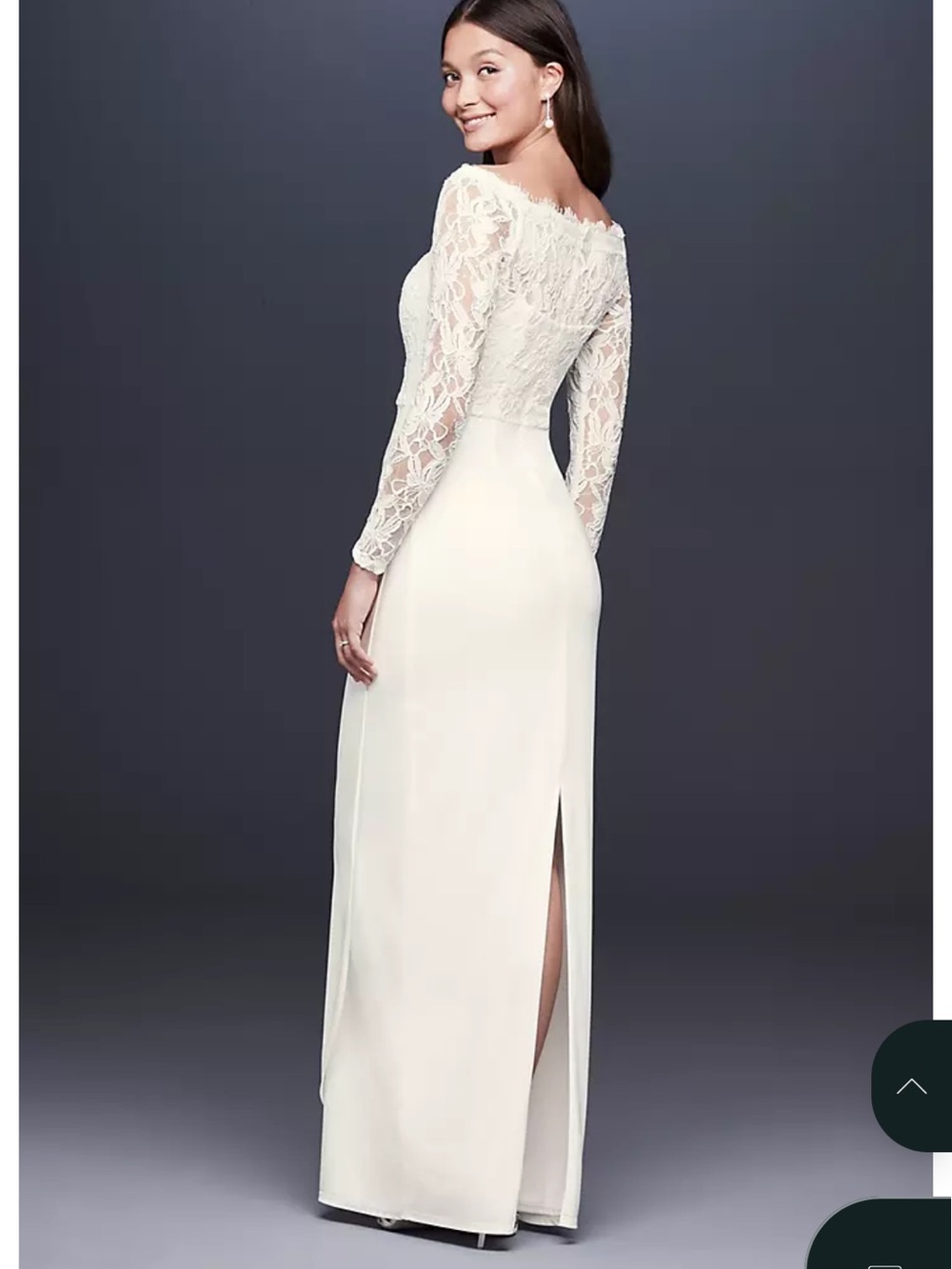 David's Bridal Ivory Lace Long-Sleeve Sheath Wedding Dress - Picture 2 of 5